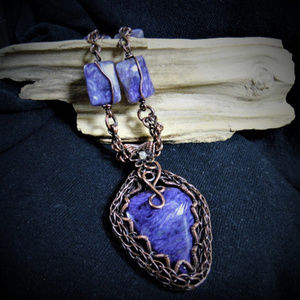 Russian Charoite Gemstone Copper Necklace Pendant